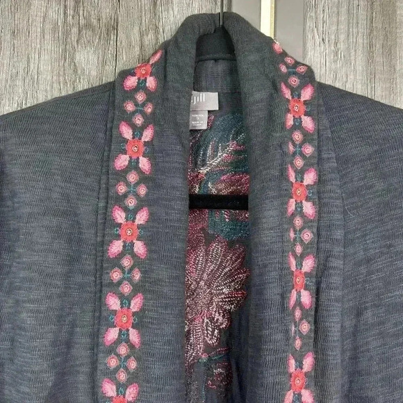 J Jill Duster Cardigan Size S Embroidered Bohemian Open Front Long Small - Picture 9 of 12